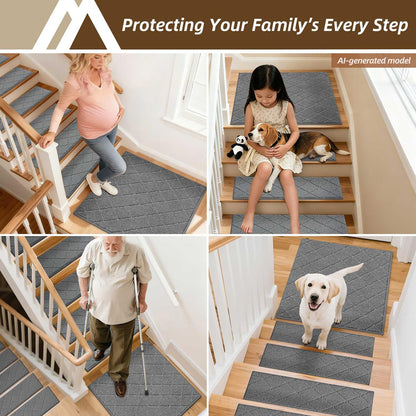 COSY HOMEER Edging Stair Treads Non-Slip Carpet Mat 28inX9in Indoor Stair Runners for Wooden Steps, Edging Stair Rugs for Kids and Dogs, 100% Polyester TPE Backing(4pc, Beige)