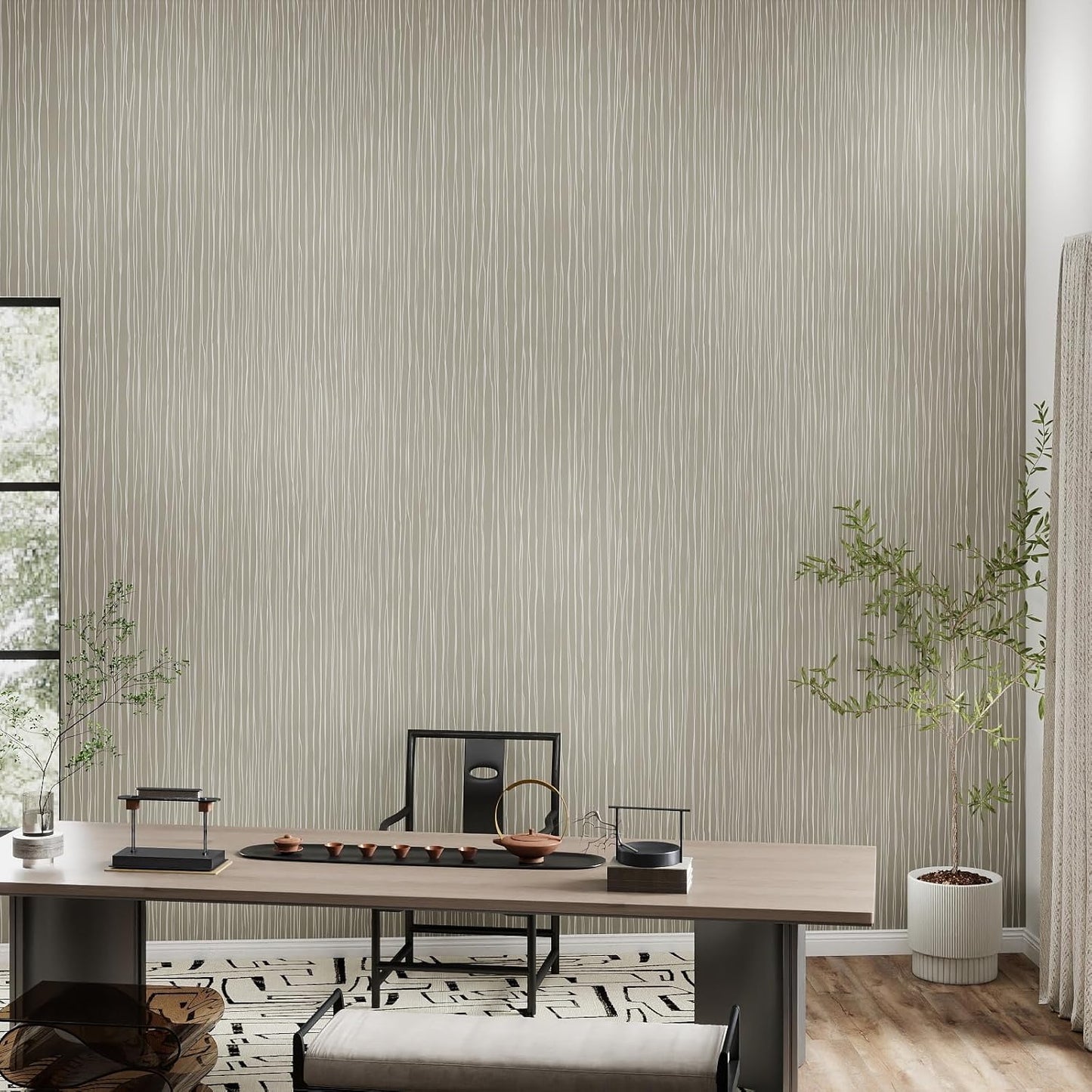 Modern Peel and Stick Wallpaper 17.3" x 78.7" Self Adhesive Wallpaper Textured Neutral Stripe Contact Paper Removable Vinyl Wall Paper for Living Room Bedroom Accent Wall Modern Minimalist Wall Decor