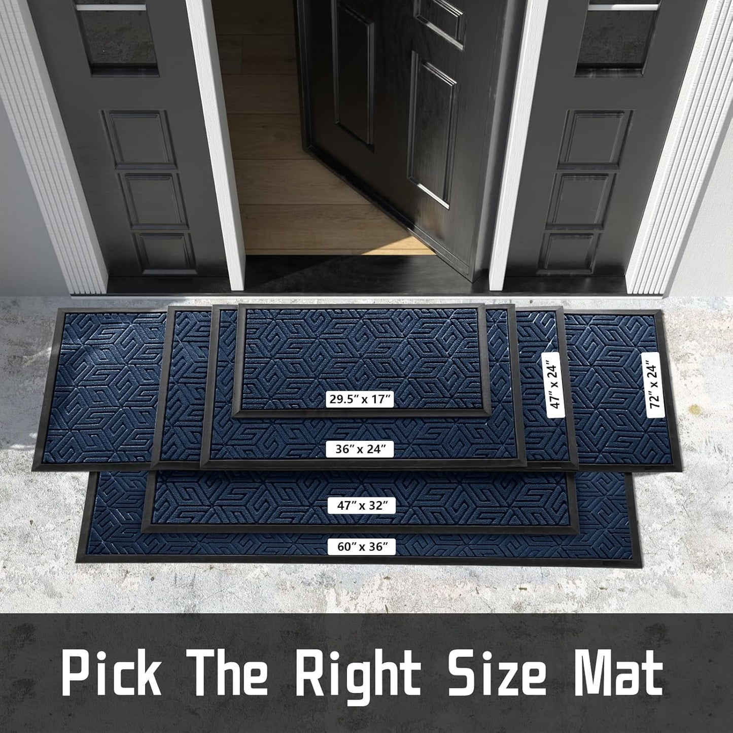 Yimobra Doormat Outdoor Entrance 29.5x17, All-Weather Waterproof Outdoor Mats for Front Door, Non Slip Welcome Door Mat for Patio Proch Outside Entryway Indoor, Black