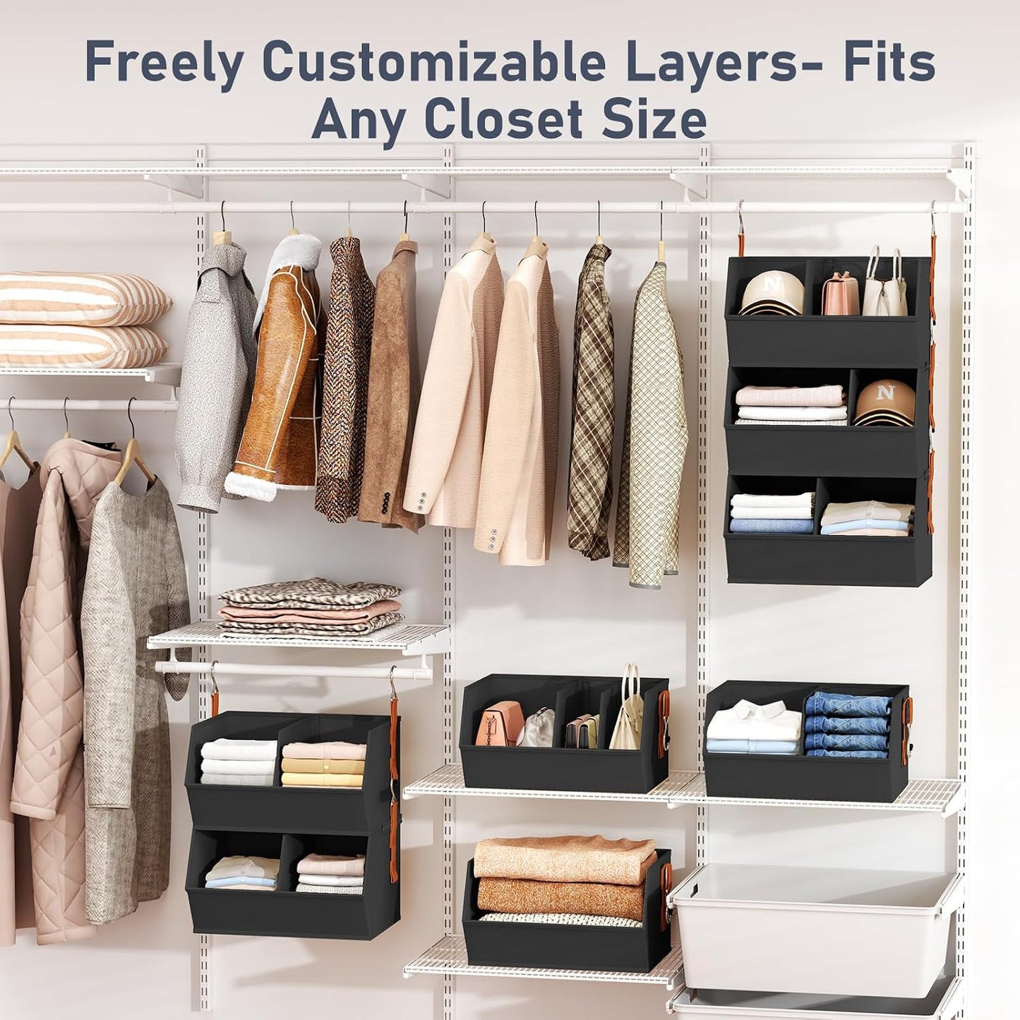 Hanging Closet Organizer Extra Large, Clothes Hanging Shelves for Closet with Divider, Collapsible Closet Storage System, Fabric Closet Hanging Organizer for Home, Dorm, Rv, ,Handbags, Underwear, Sock