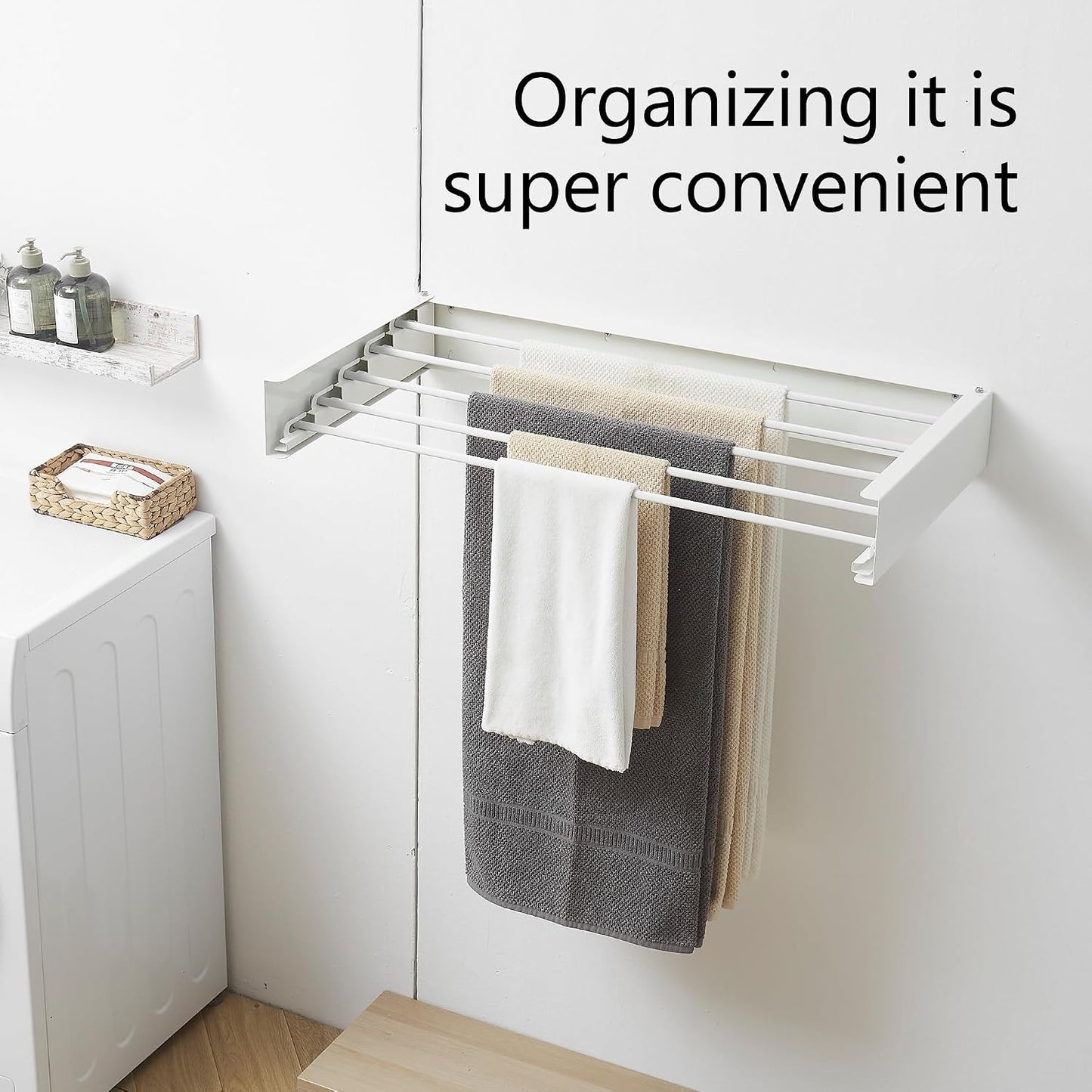 RFOUO Clothes Drying Rack, Laundry Hanger Dryer Rack, Wall Mounted Drying Rack for Laundry, Foldable Drying Rack Indoor Outdoor, 19.7" Wide, 4 Aluminum Rods, 40 lb Capacity (White 19.7")