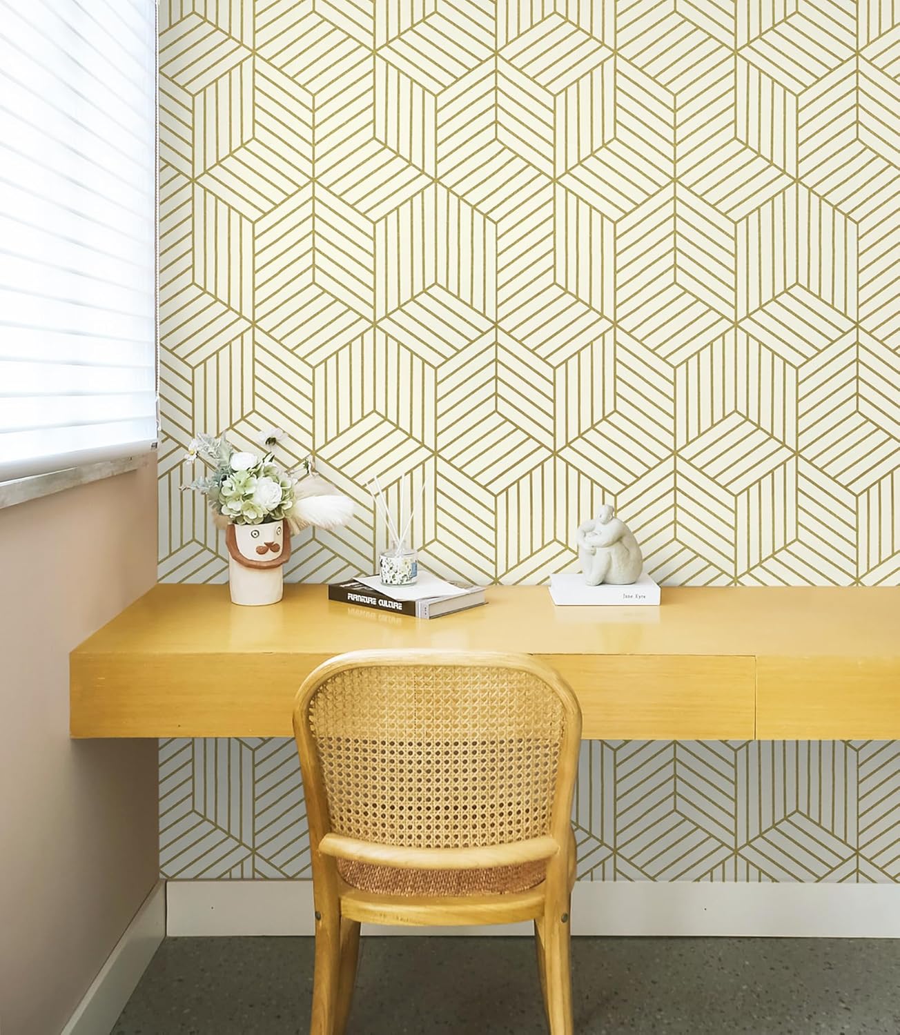 CiCiwind Wallpaper Peel and Stick Modern White and Gold Contact Paper Peel and Stick Geometric Removable Self Adhesive Wall Paper for Bedroom Renter Friendly Papel Tapiz para Pared 15.7"x118"