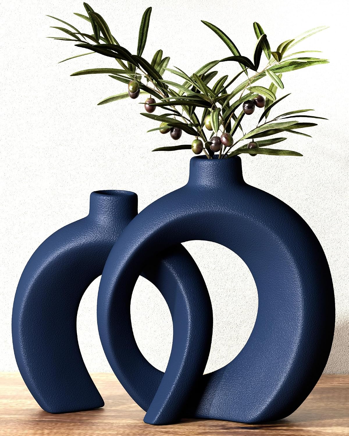 7.2″Hx8.9″H Donut Shape Decorative Vase Set of 2, Ceramic, Modern Minimalism Styles, Flowers or Plant Table Vases for Home Decor Living Room Shelf Entry Console Mantle Dining Centerpiece (Matte White)