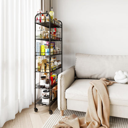 Slim Rolling Storage Cart with Wheels, Metal 6 Tier Spice Rack Mobile Shelving Unit Organizer Kitchen Utility Cart for Office Bathroom Kitchen Laundry Room Narrow Places (6inches)