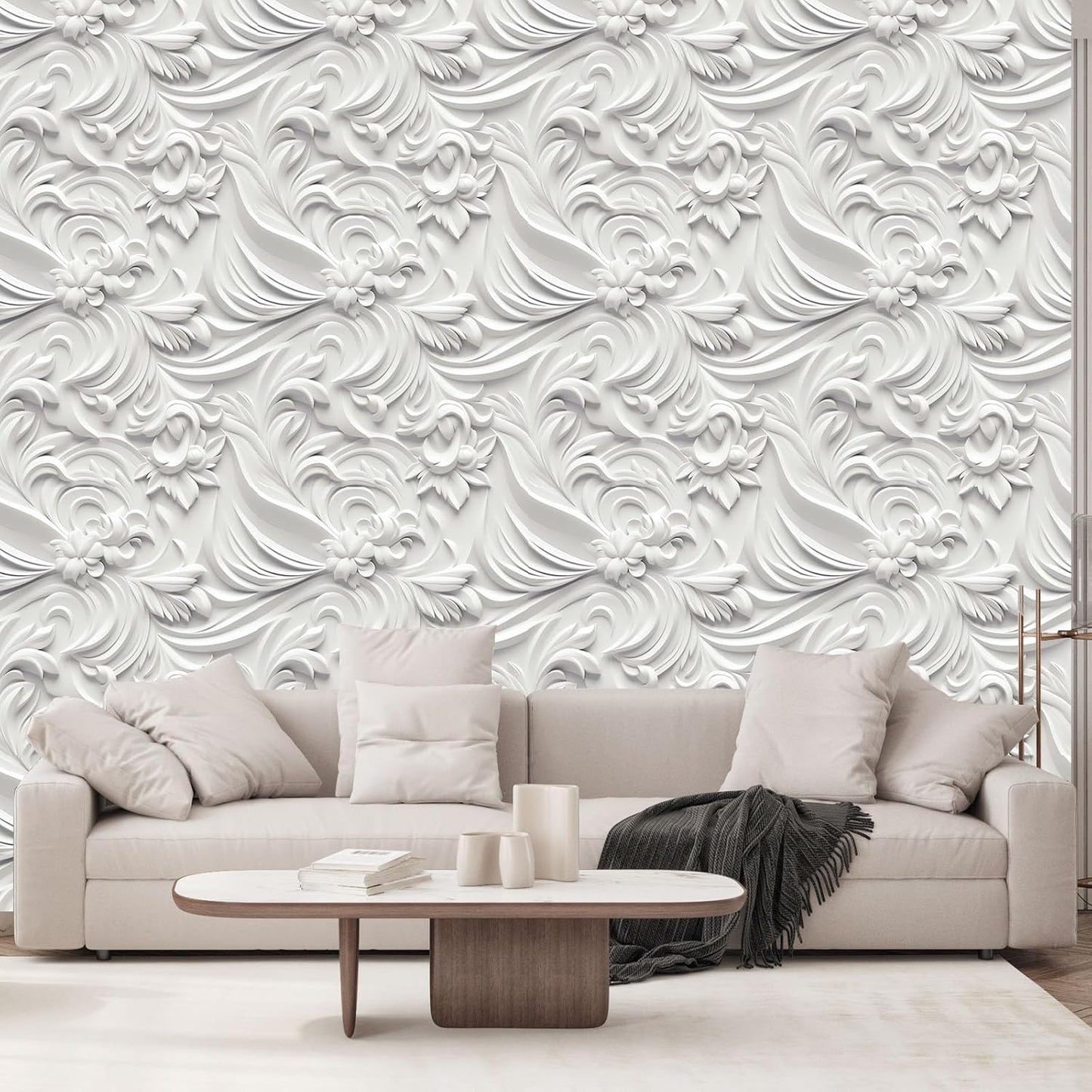Floral Peel and Stick Wallpaper 3D Effect Interior Wall Décor Contact Paper Self Adhesive Removable Renter Friendly for Bedroom Living Cabinet Room 17.7in x 9.8ft (Not Textured Wallpaper