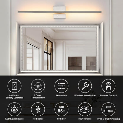 Morauroral Battery Operated Wall Sconces Set of 2, 10000mAh Rechargeable Sconces, 3000K-6000K Dimmable LED Wall Lamp with Remote, 24 Inch Black Gold Wireless Wall Lights for Bedroom, Living Room