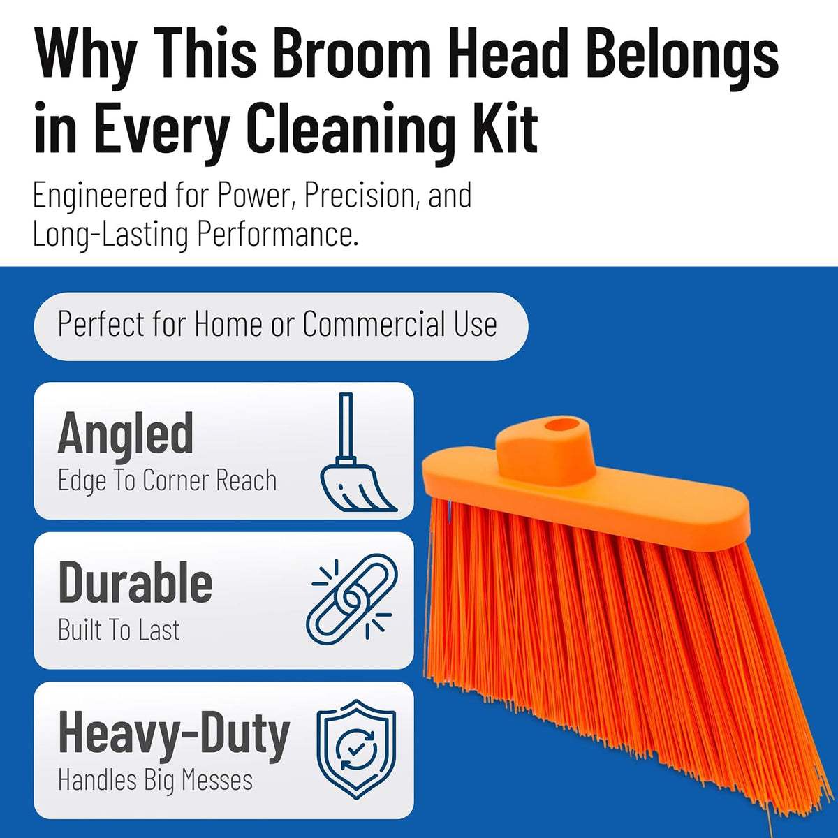 SPARTA Plastic Broom Head, Angled, Un-Flagged for Large Debris Indoor, Outdoor, Home, Restaurant, Lobby, Office, 12 Inches, Green