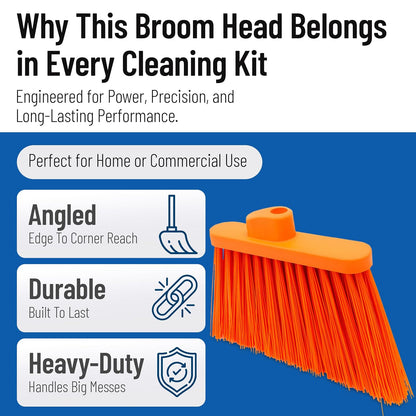 SPARTA Plastic Broom Head, Angled, Un-Flagged for Large Debris Indoor, Outdoor, Home, Restaurant, Lobby, Office, 12 Inches, Green