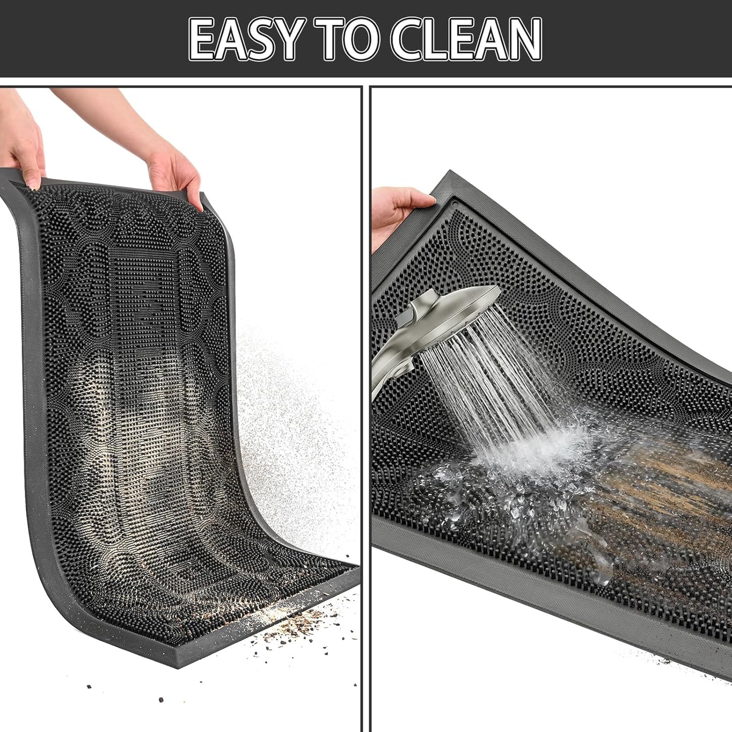 FRAMICS Front Door Mat Outside Entrance, Heavy Duty Rubber Door Mats Outdoor Welcome Mat Waterproof Doormat Non Slip for Entryway Doormats Dirt Trapper Indoor Mats All Seasons, 17 x 30 Inches, Black