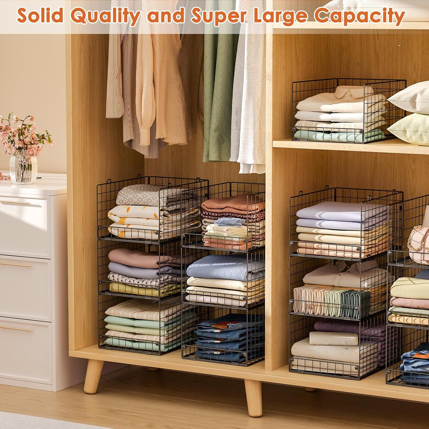 Yociyoga 4-Tier Stackable Closet Organizers and Storage Shelves, Foldable Closet Shelf Organizer, Black(Patent Protection)(Patent No. 30022416)