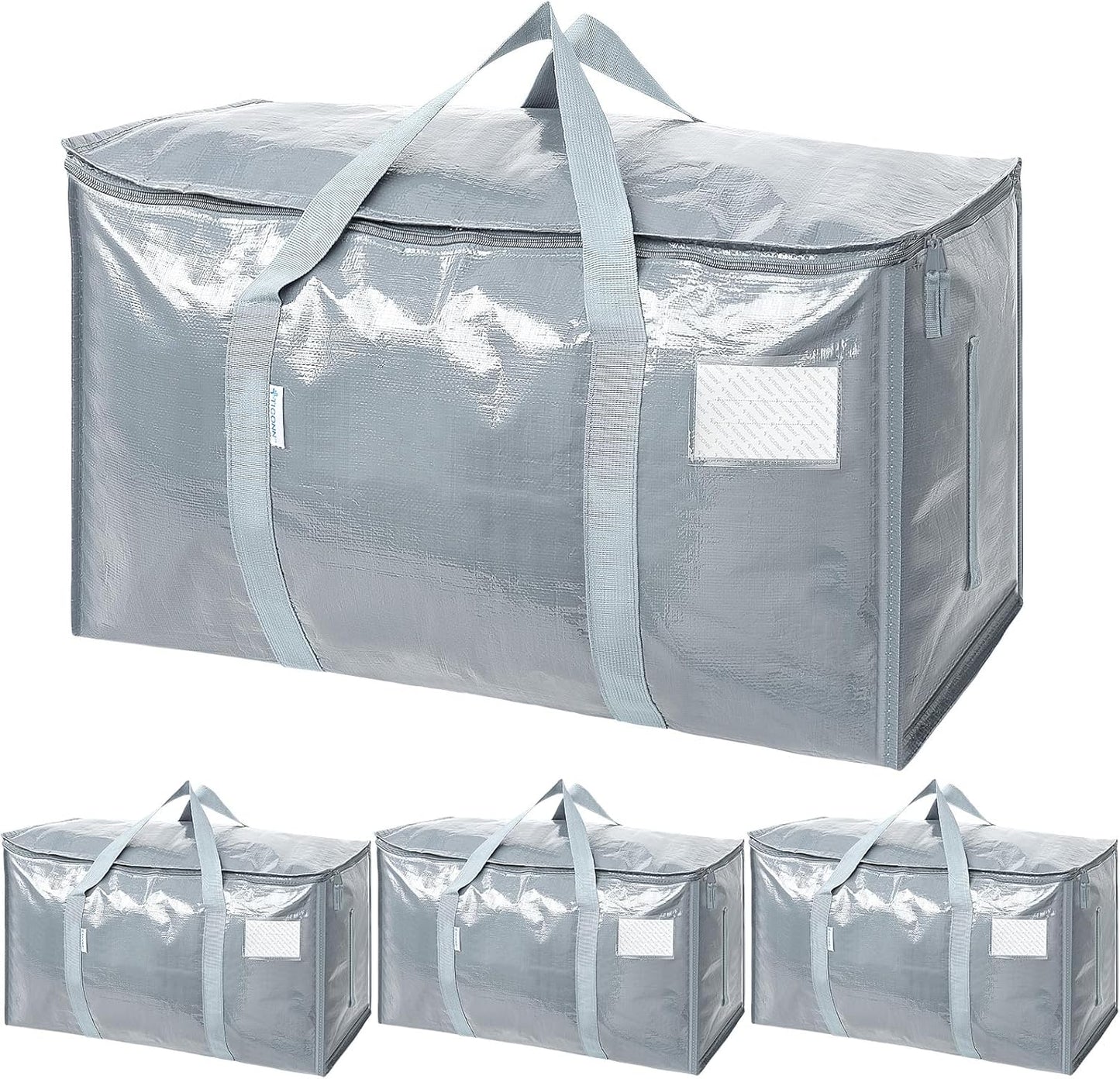 TICONN 4 Pack Extra Large Moving Bags Heavy Duty with Zippers & Carrying Handles, Durable Storage Bags Moving Boxes for Closet Organizers and Storage (4 Pack, Blue)