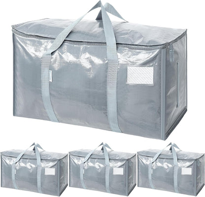 TICONN 4 Pack Extra Large Moving Bags Heavy Duty with Zippers & Carrying Handles, Durable Storage Bags Moving Boxes for Closet Organizers and Storage (4 Pack, Blue)