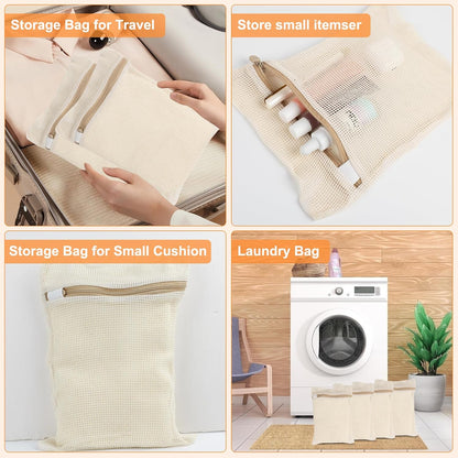 3-piece set extra-large 20×23.6 inch durable organic cotton mesh laundry bags, with sturdy zippers and breathable mesh, perfect for delicate items like underwear, clothes, pants, and socks.