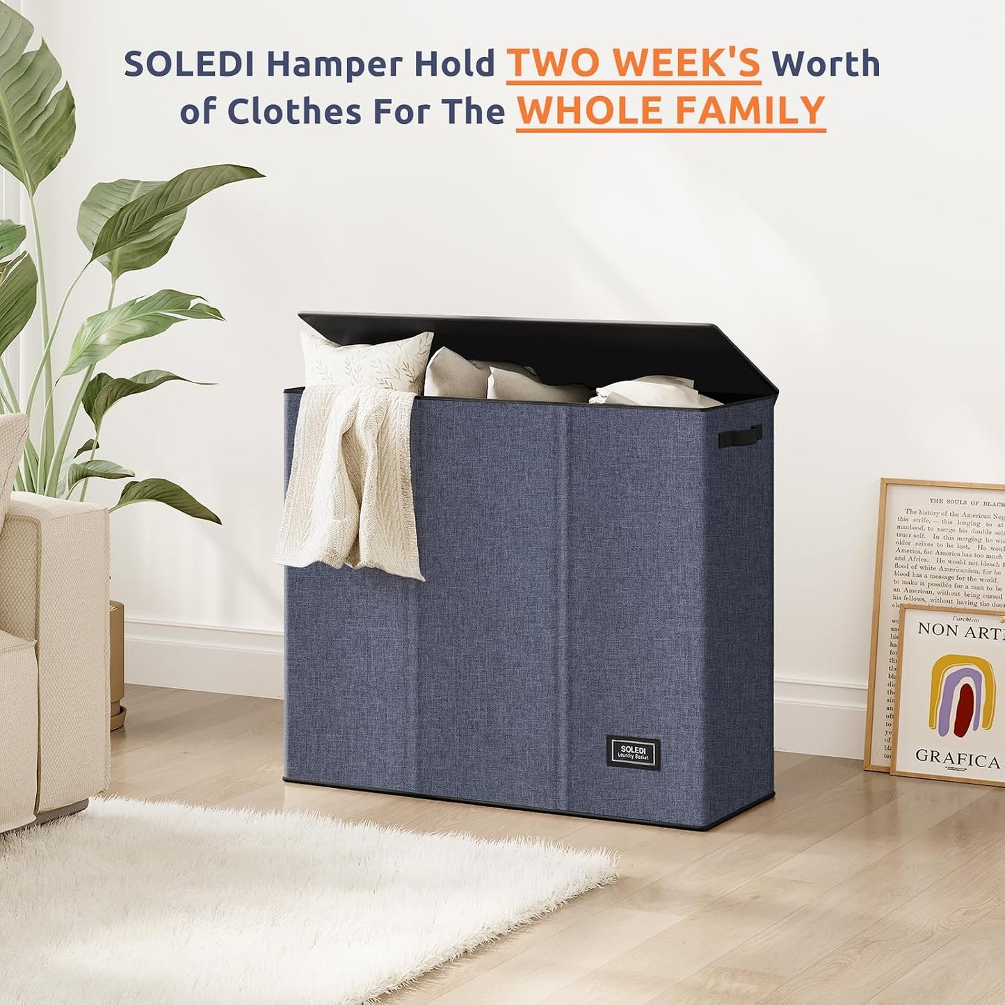 SOLEDI 180L Laundry Hamper 3 Section, Extra Large Laundry Hamper with Lid, Dirty Clothes Hamper with Sturdy Handle, Large Laundry Basket Organizer for Laundry Room, Bedroom, Hampers for Laundry