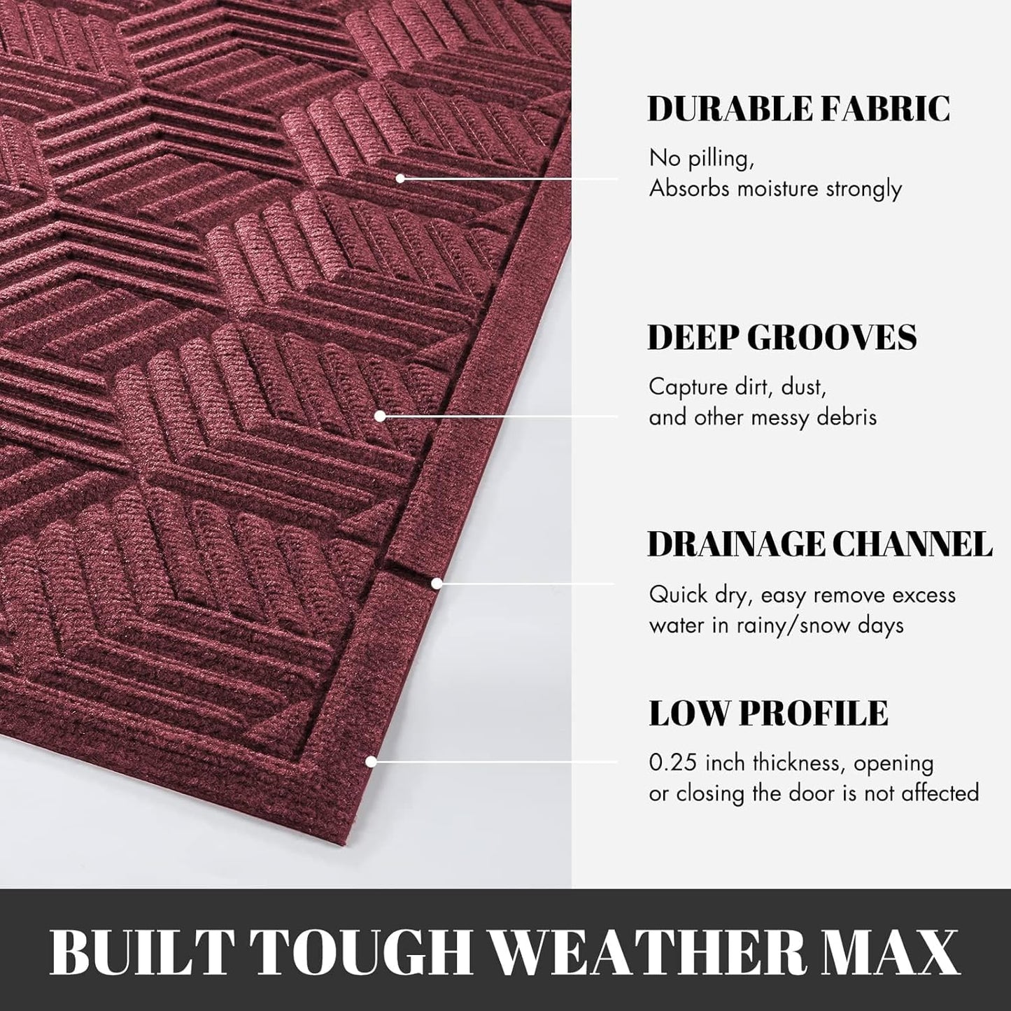 Yimobra Front Door Mat, All-Season Waterproof Outdoor Mat for Entrance with Drainage Holes, Heavy Duty Non-Slip Doormat for Garage Patio Entryway Indoor, 29.5x17, Red