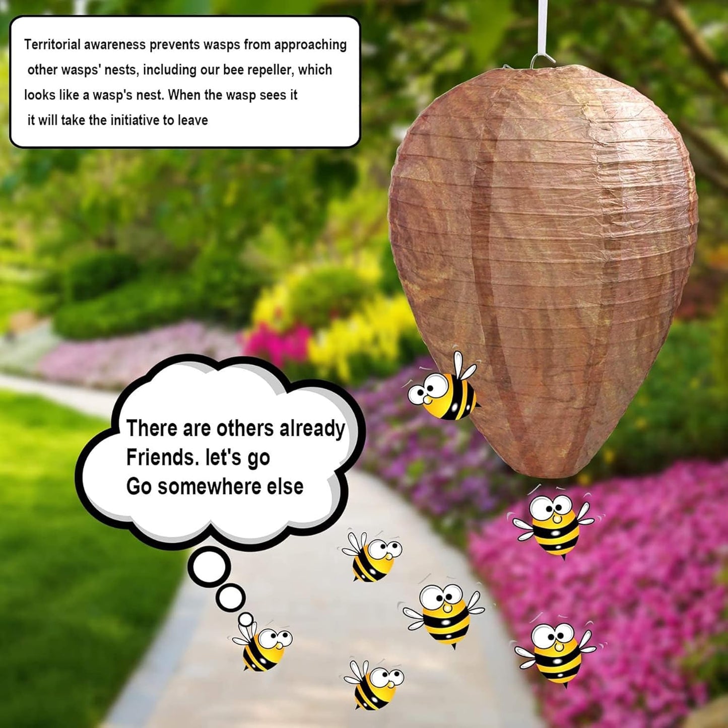 DECYOOL 2 Pack Fake Wasp Nest Decoy Outdoor Waterproof Material | Waterproof Material, Eaves/Garbage/Pool Areas, Territorial Hive Mimicry, Includes 2 Hanging Ropes for Easy Setup