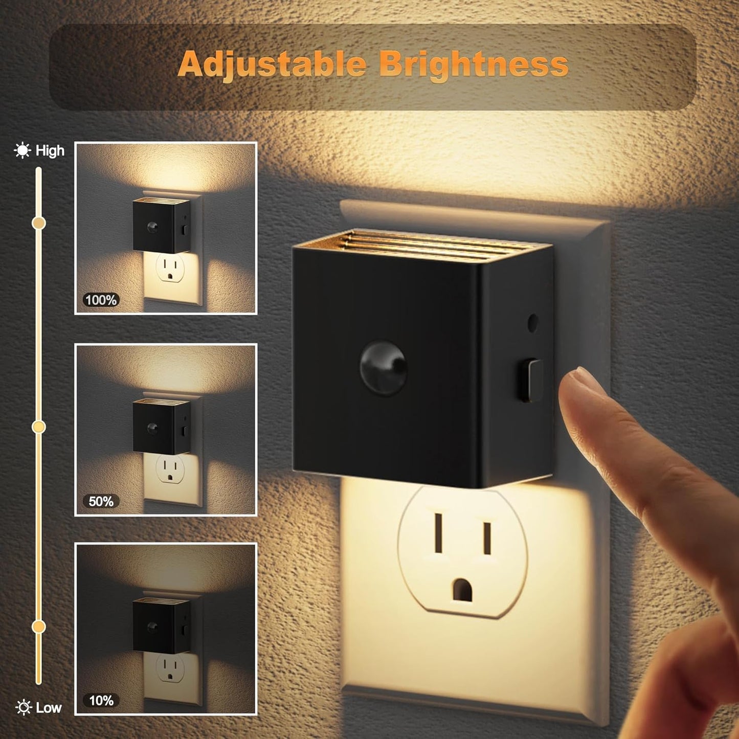 JandCase Motion Sensor Night Light, 2 Pack Motion Activated Night-Lights, 3000K Warm White LED Night Lights Plug into Wall, 30/60LM Adjustable Brightness, for Kids Adults Bathroom Bedroom