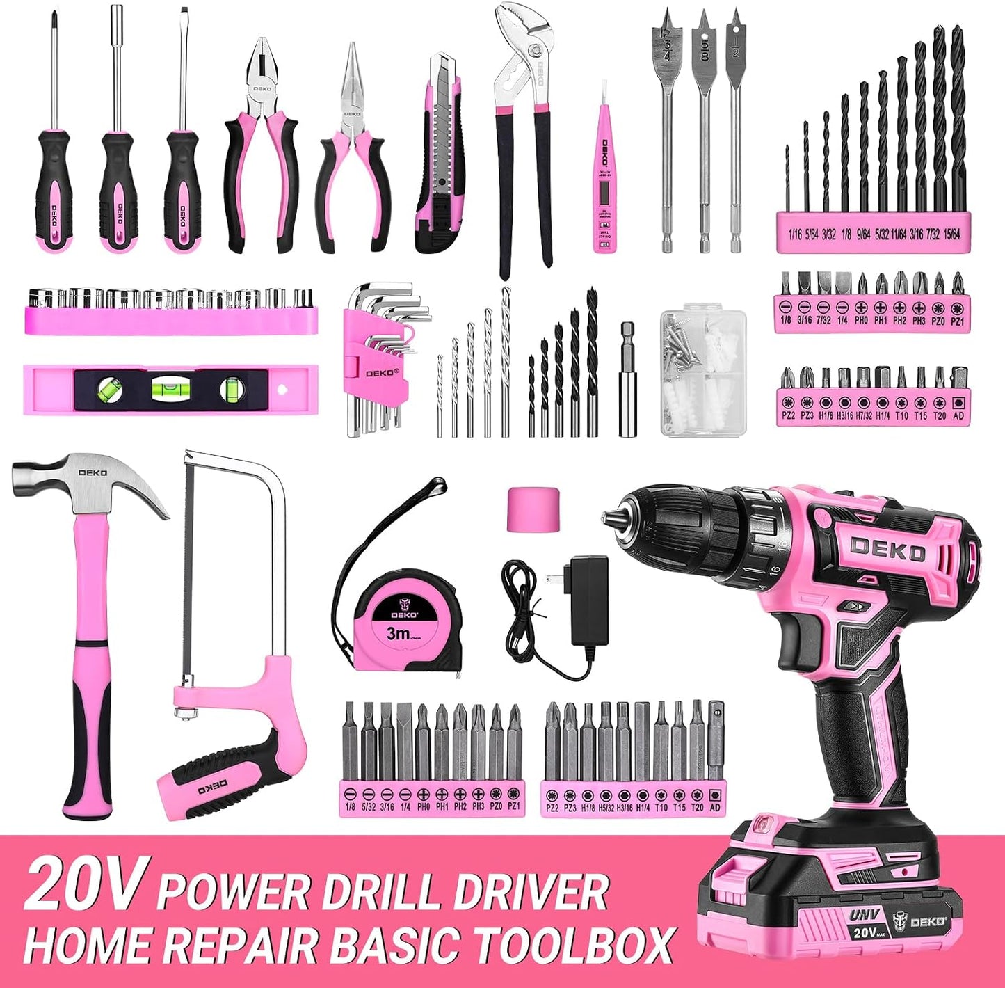 Cordless Drill Tool Kit Set: 20V Power Drill Tool Box with Battery Electric Drill Driver for Men Home Hand Repair Basic Toolbox Tools Sets Drills Case