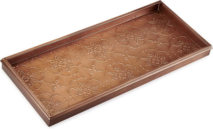 Good Directions Medium Boot Tray, Double Circles Multi-Purpose All Weather Decorative Tray, Shoes, Plants, Pet Bowls, 30x13x2 Inch, Dark Zinc Gray Steel