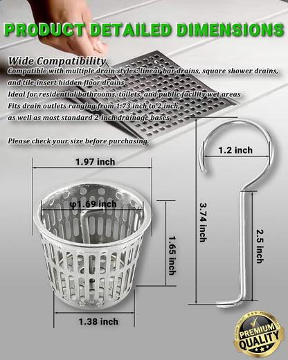 2 Pcs Shower Drain Strainer Hair Catcher, 304 Stainless Steel Drain Strainer Compatible with Oatey Designline Linear & Square Shower Drains with Drain Grate Lifting Key, Vertical Hook Style