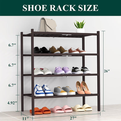 Smiry Bamboo Shoe Rack, 3 Tier Free Standing Wooden Shoe Organizer, Stackable Wood Shoe Storage Shelf for Closet, Entryway, 12 Vertical Slats, 2+1 Stack Standard Legs, 26.8"x11"x19.5", Natural