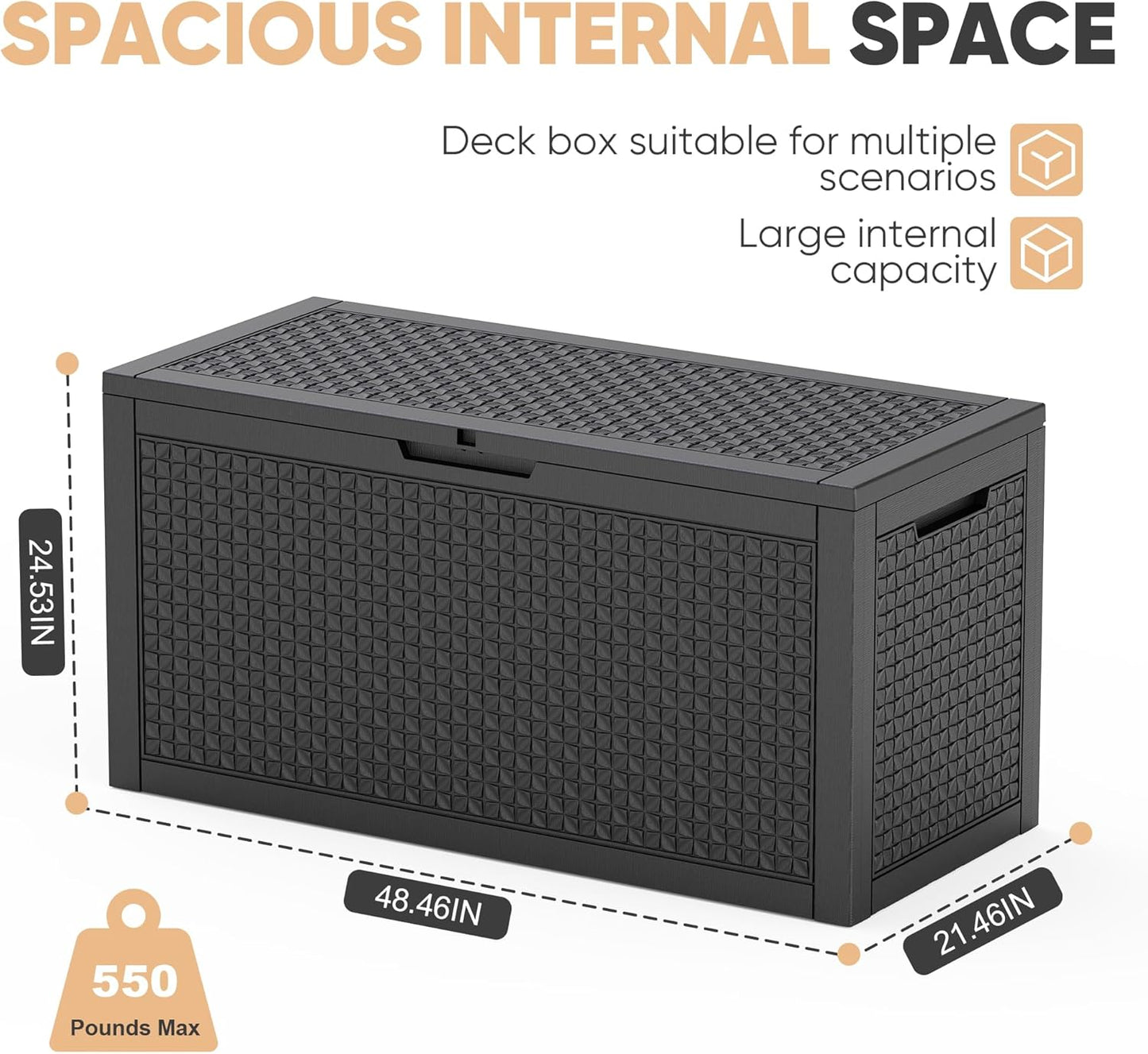 EasyUp 33 Gallon Resin Deck Box Waterproof, UV Resistant Outdoor Storage Box for Delivery, Porch, Patio and Garden, Stripe Black