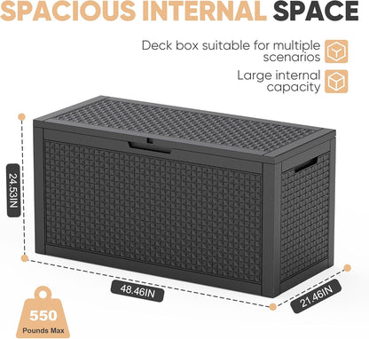 EasyUp 33 Gallon Resin Deck Box Waterproof, UV Resistant Outdoor Storage Box for Delivery, Porch, Patio and Garden, Stripe Black