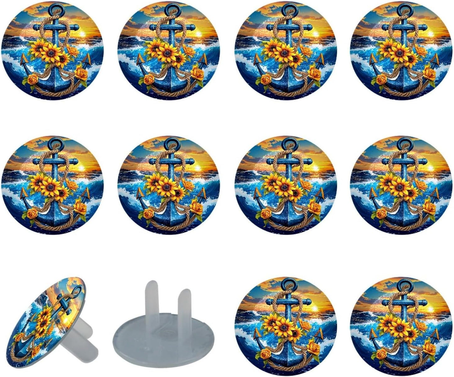 Vintage Brown Wood 12 Packs Outlet Covers Child Proof Plug Protector, Safety Outlet Plugs Covers, 2-Prong Wall Socket Protection Caps, Round Electrical Wall Receptacle for Home Office