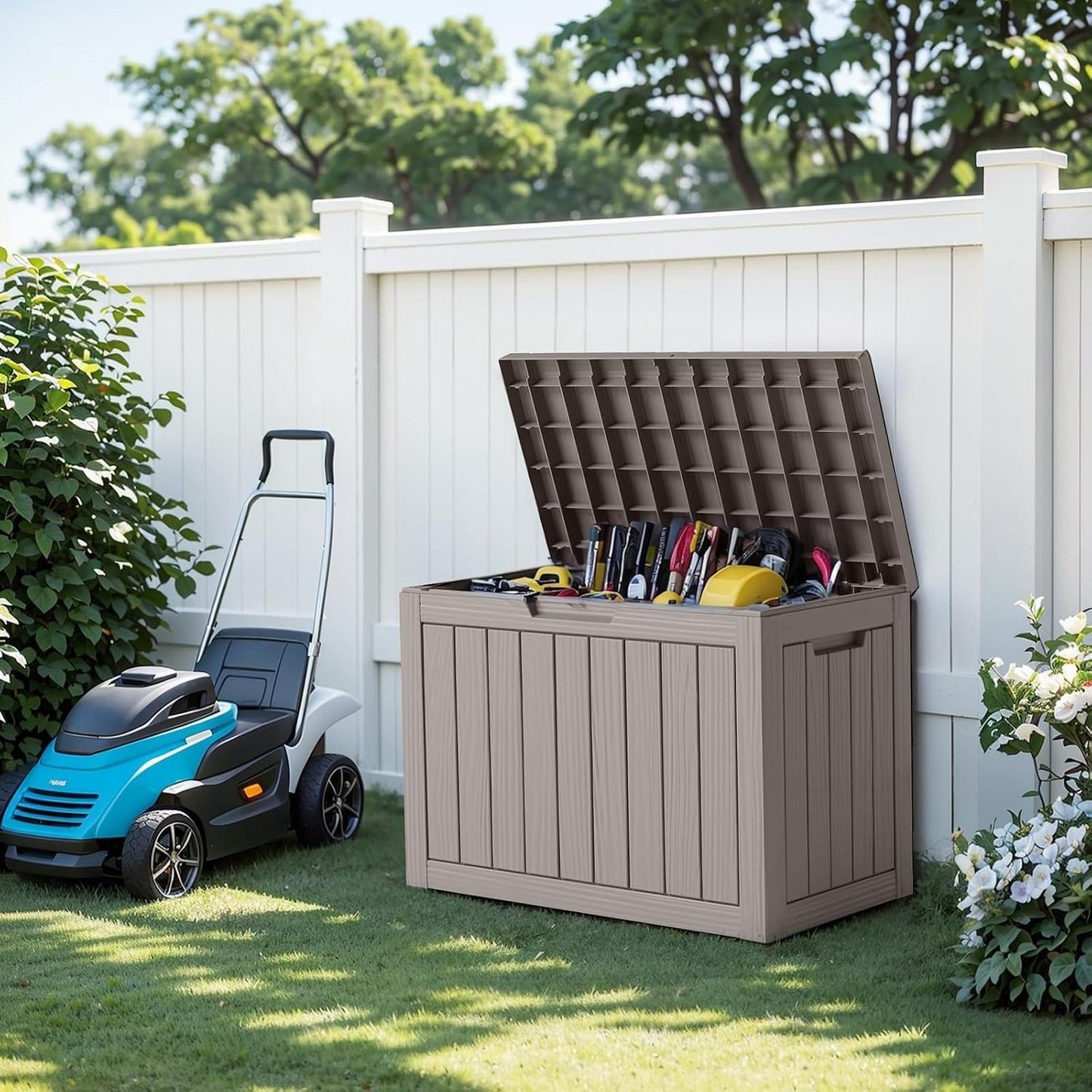 320 Gallon Waterproof Outdoor Storage Box, UV Resistant Resin Deck Box with Hydraulic Rod for Reinforced Stability, Perfect for Patio, Garden, and Pool（Black，320 Gallon）