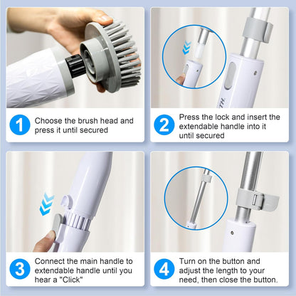 Electric Spin Scrubber, Cordless Cleaning Brush with Long Handle & 8 Brush Heads IPX7 Waterproof Bathroom Scrubber for Tub Grout Tile Floor, TBL03