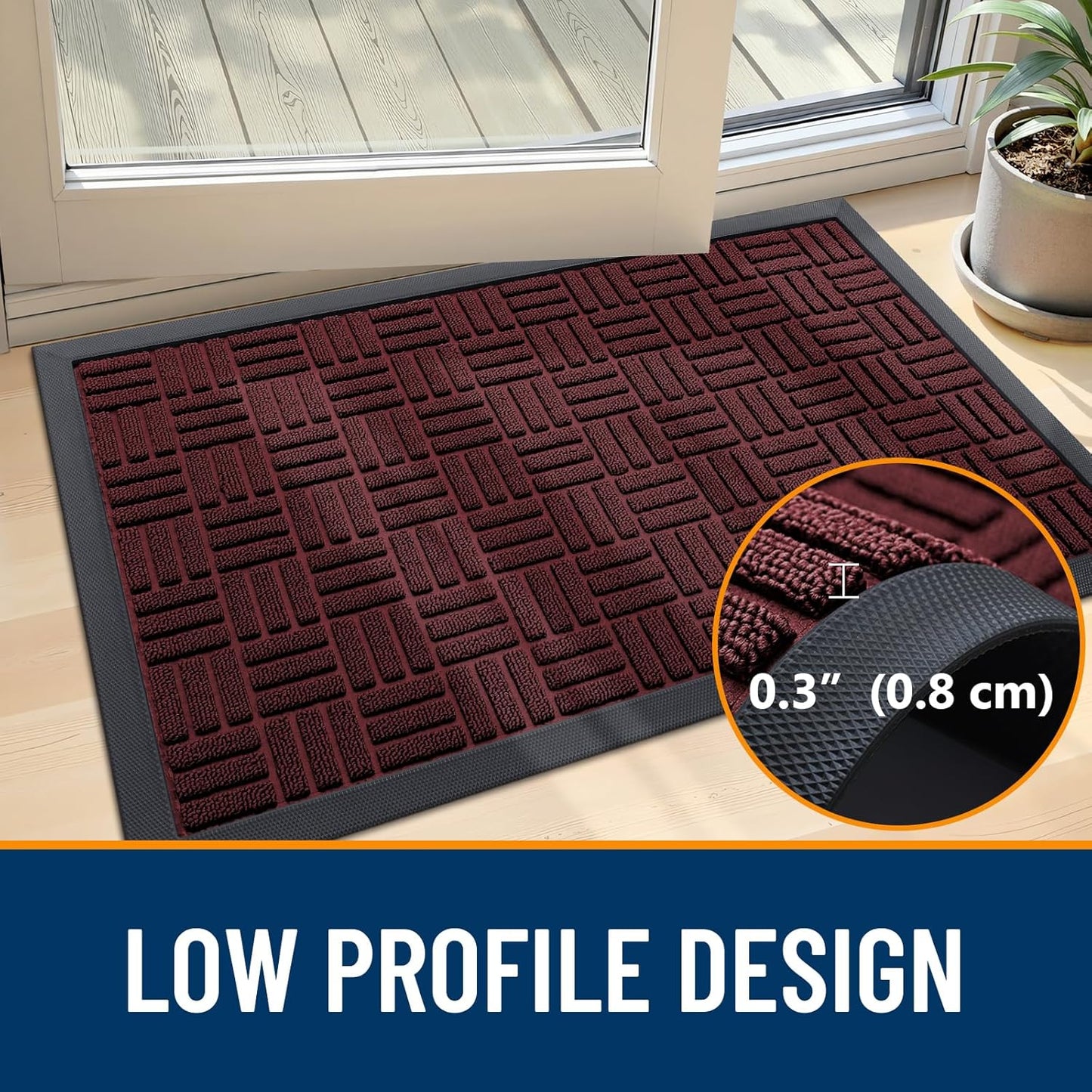 OLANLY Front Door Mat Outside Entrance 29.5x17, Absorbent, Heavy Duty Sturdy Natural Rubber Doormat Indoor Outdoor, Stain and Fade Resistant, Non-Slip Backing Low Profile Floor Mat for Entryway, Grey