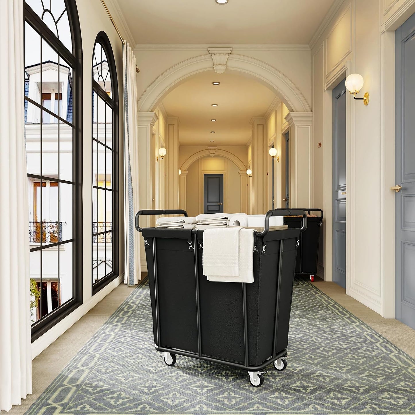 Gewudraw Large laundry hamper with Wheels, 3 Bag Big Rolling Laundry Hamper Sorter Cart, Extra Large Laundry Clothes Hamper, Heavy Duty Laundry Basket Organizer for Laundry Room,Bathroom,Black