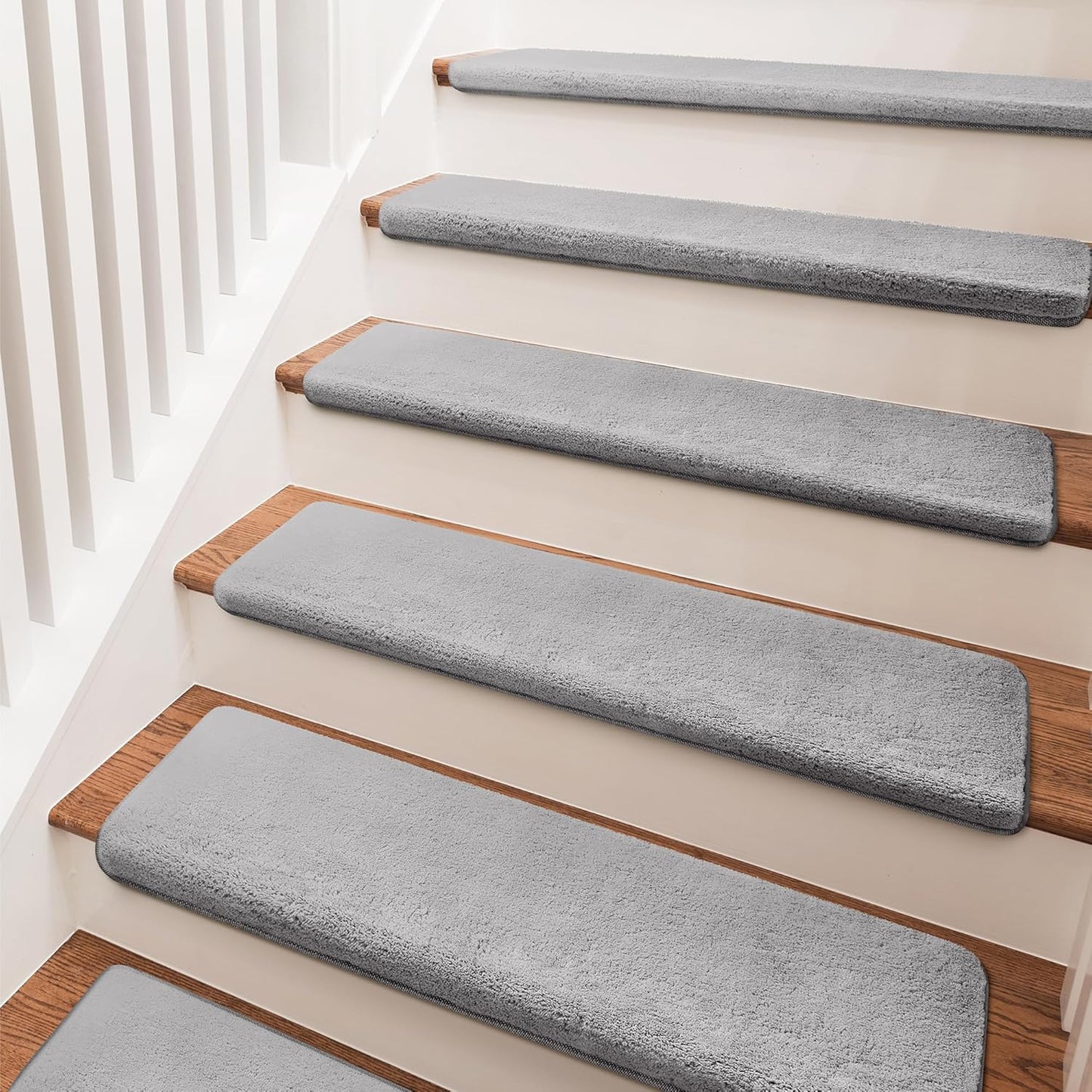 PURE ERA Carpet Stair Treads Ultra Plush 9.5" X 30"Soft Bullnose Indoor Stair Protectors Pet-Friendly Non-Slip Skid Resistant Tape Free Washable Reusable(2 Pieces,Brown)