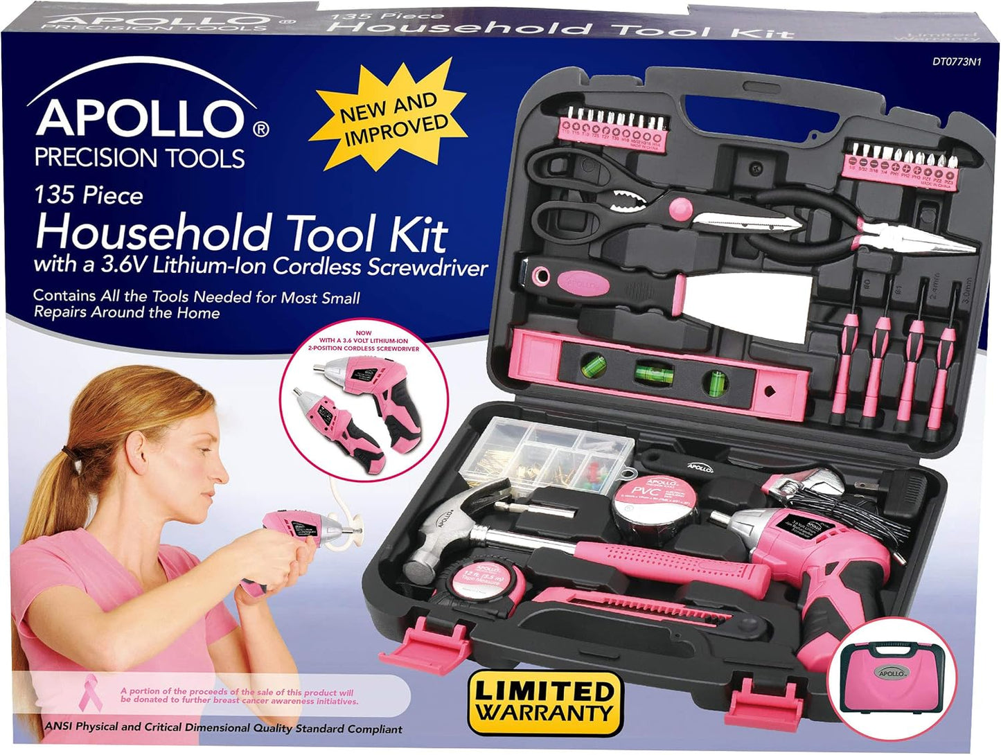 Apollo Tools Original 39 Piece General Household Tool Set in Toolbox Storage Case with Essential Hand Tools for Everyday Home Repairs, DIY and Crafts Red/Black - DT9706