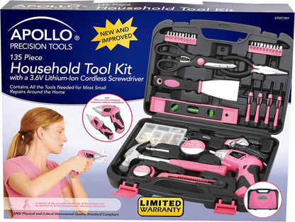 Apollo Tools Original 39 Piece General Household Tool Set in Toolbox Storage Case with Essential Hand Tools for Everyday Home Repairs, DIY and Crafts Red/Black - DT9706