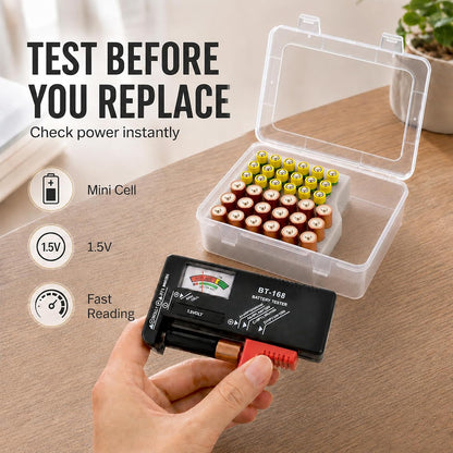 ALCYON Battery Organizer Storage Box with Test, Garage Case Holder for 18* AA, 18* AAA Batteries (Bag Not Include Batteries Pack)-White