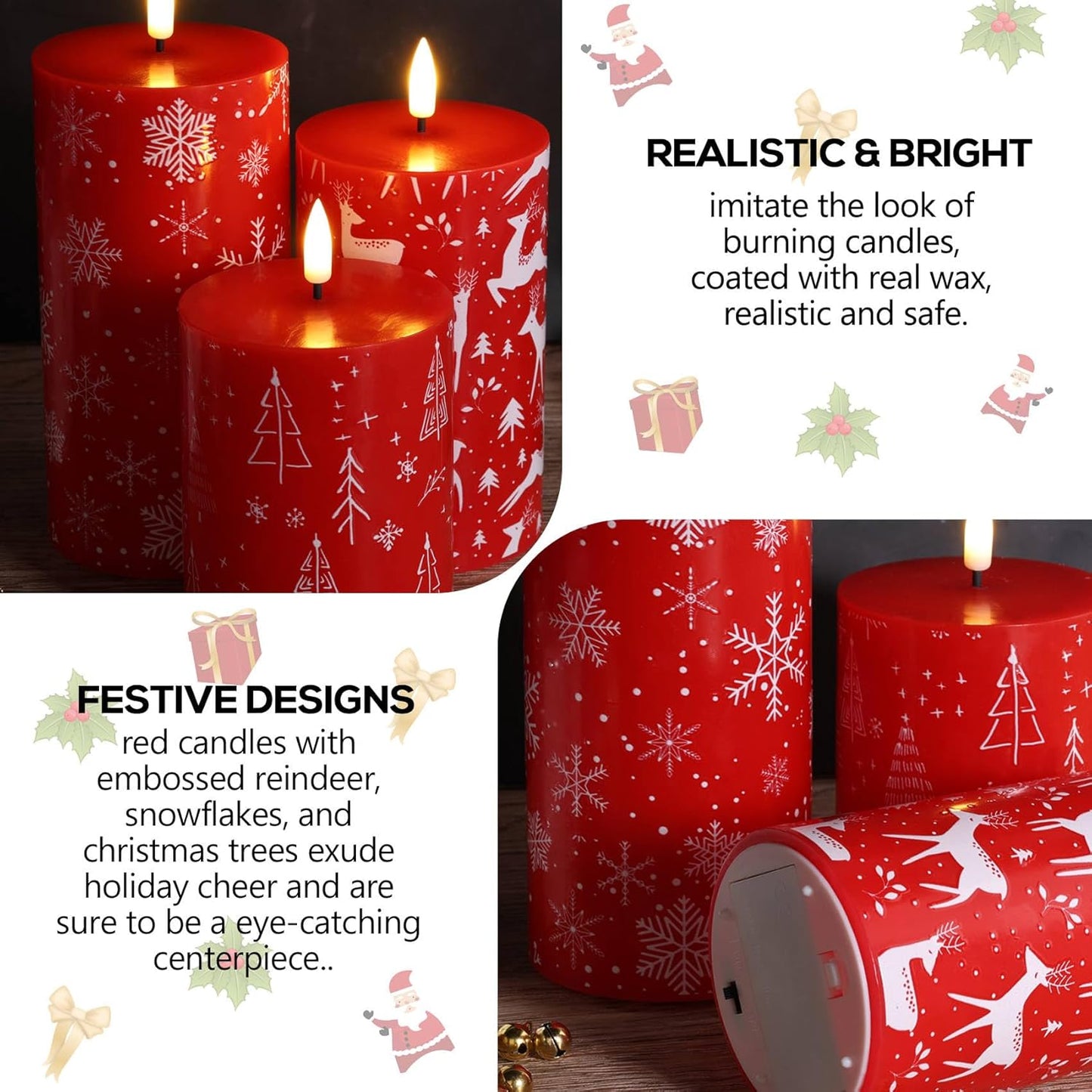 Eywamage White Real Wax Flameless Pillar Candles with Remote, Flickering Flat Top LED Battery Candles Set of 3