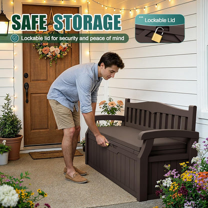 Devoko 80 Gallon Storage Bench Deck Box Lockable for Patio Furniture, Garden Decor and Outdoor Seating for Cushions, Garden Tools and Pool Supplies (Black)