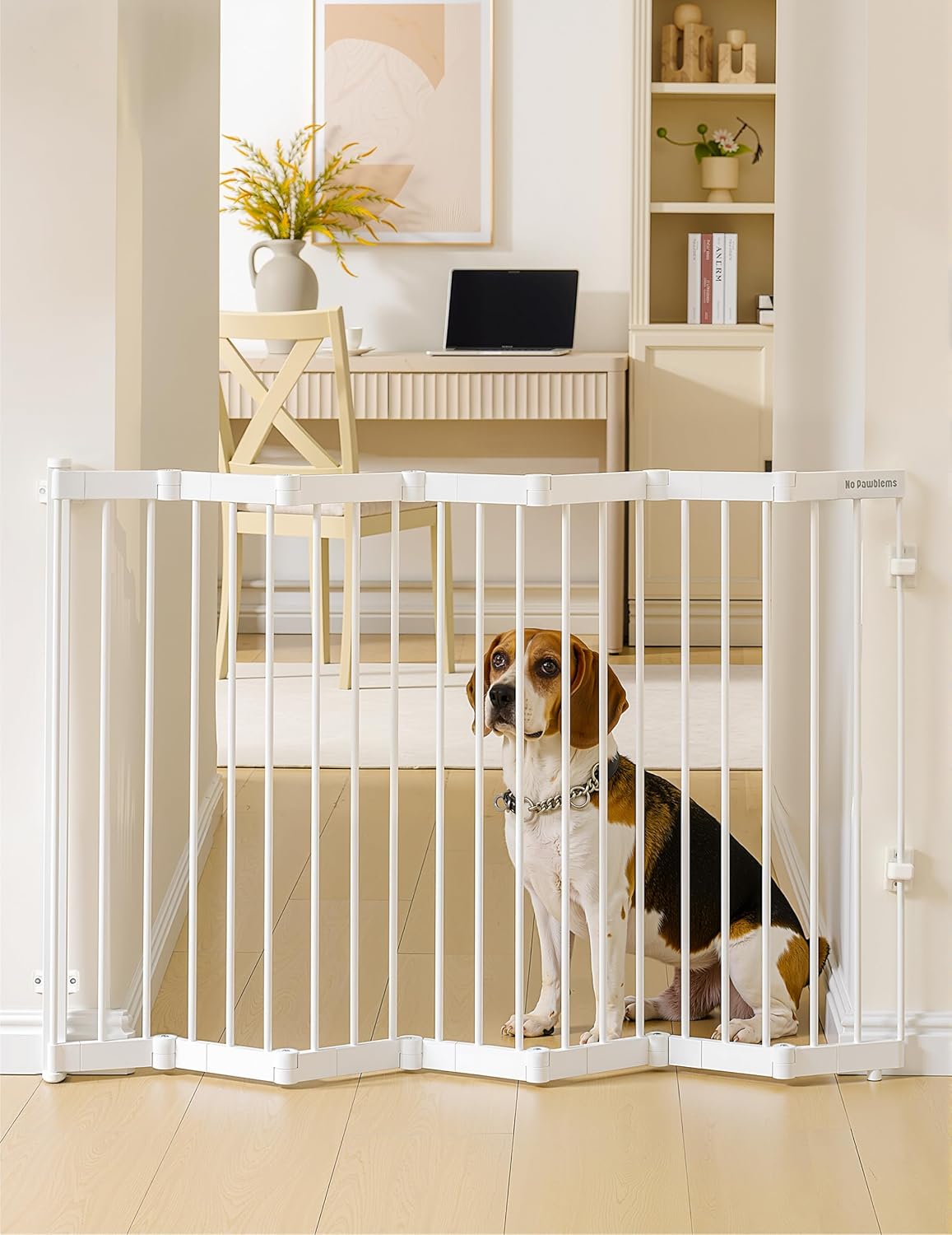 No Pawblems Retractable Safety Gate, Metal Adjustable Dog Gate for Doorways, Stairs & Hallways, Expands to 38" Wide, Auto Retract Design, No Bottom Bar, Black