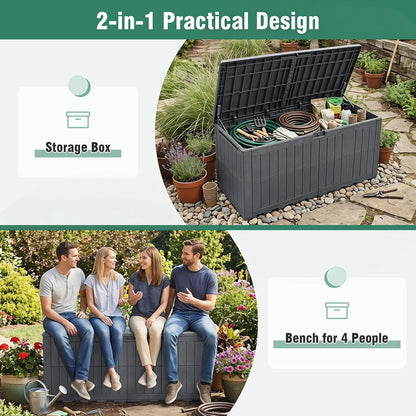 Tangkula 25 Gallon Waterproof Outdoor Storage Box with Lockable Lid | PP Resin, Wicker Patterned, Indoor Outdoor Use, Portable, Versatility, for Deck, Pool, Patio Cushions, Garden Tools