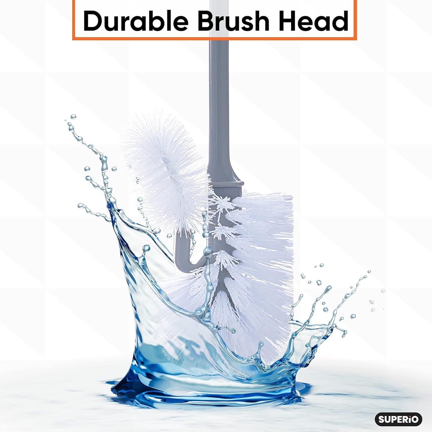 Superio Toilet Brush and Holder,Toilet Bowl Cleaning System with Scrubbing Wand, Under Rim Lip Brush and Storage Caddy for Bathroom, White and Blue