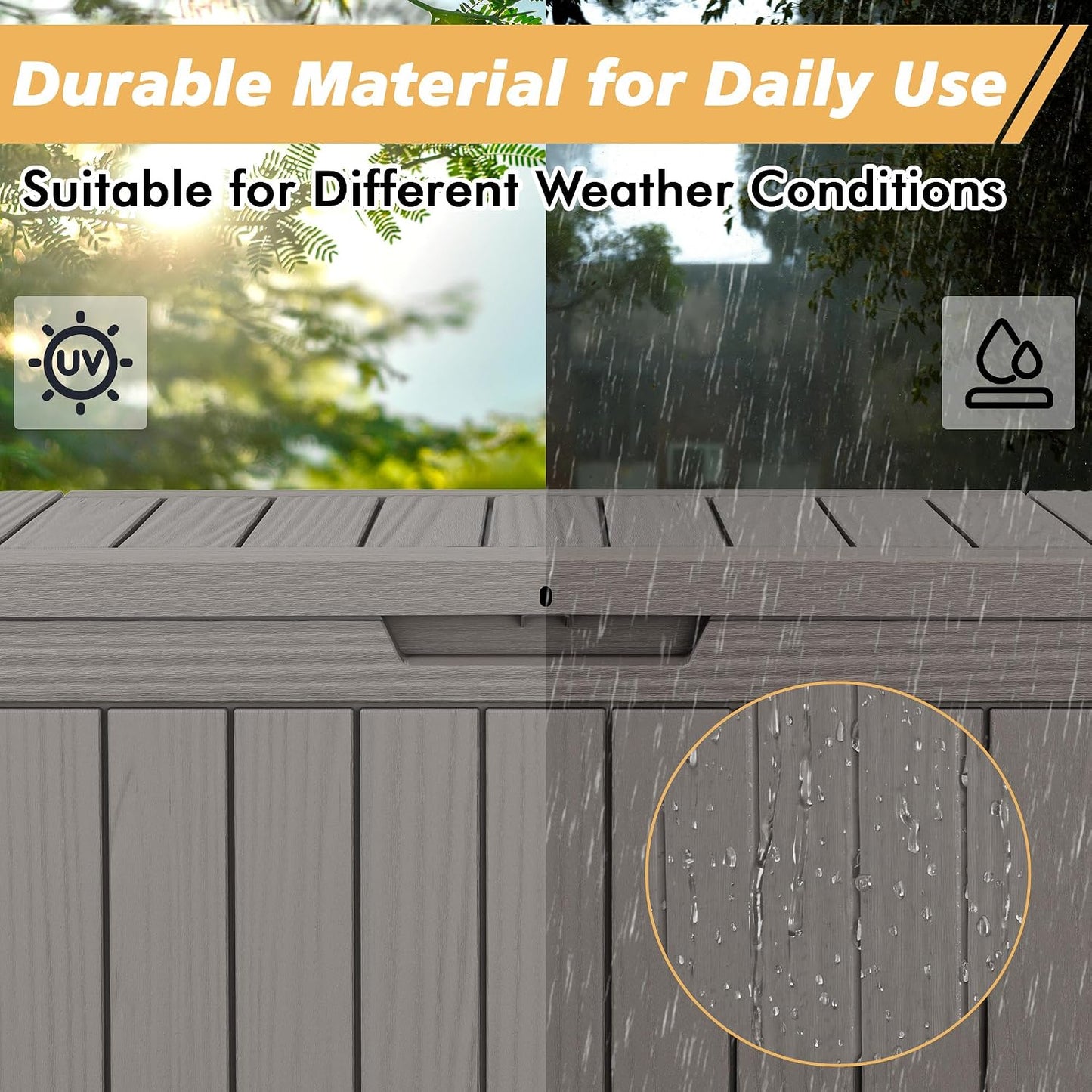 Fancyango 75 Gallon Outdoor Deck Box Waterproof, Large Storage Box for Patio, Resin Storage Bench Lockable for Garden Tools, Package Delivery, Black