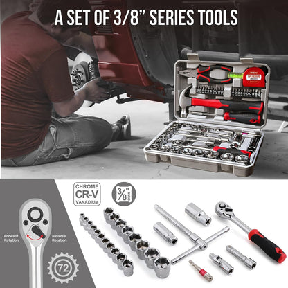 Hi-Spec 57pc Home Garage DIY Tool Kit Set. Complete Beginner Handyman and Home Mechanics Tool Box Set for Auto, Car, Bike and Household Repairs
