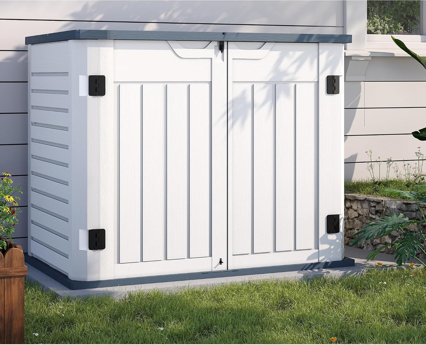 UDPATIO 120 Gallon Deck Box Outdoor Storage Box Lockable Waterproof Resin Indoor Outdoor Storage Container for Patio Cushions, Tools, Package Delivery Boxes for outside