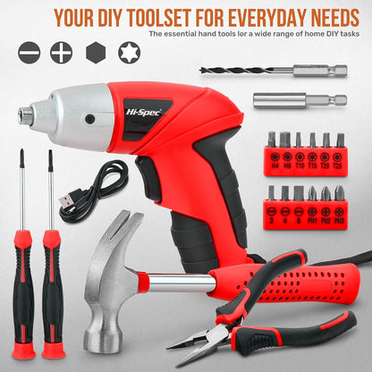 Hi-Spec Cordless Electric Screwdriver, Power Screw Driver Set with Pink Compact Tool Kit for Small Repair and Maintenance- Ideal Housewarming Gift,19 Piece