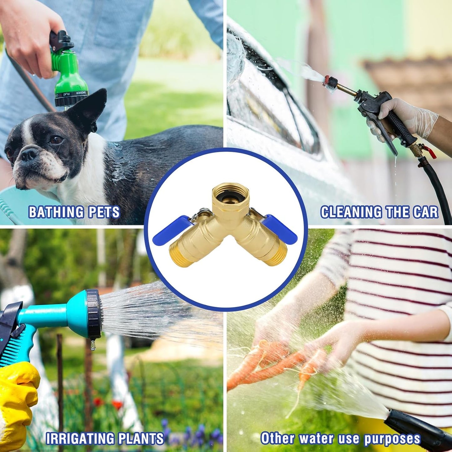 2 Way Hose Splitter, GHT3/4 Water Hose Splitter For Outdoor Spigot | for Yard Irrigation,Individual Shut Off Valves,Heavy Duty Brass ,Full Flow Port,Double Spigot,Swivel Joint