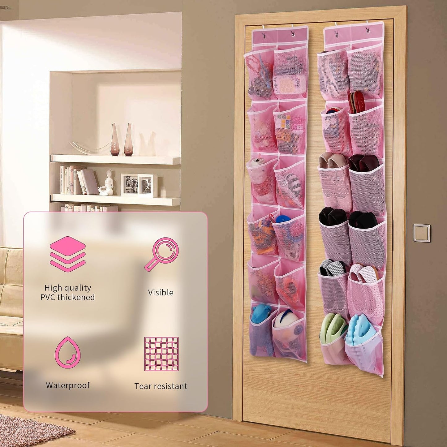 GOMAJI 2PK 12 Large Pockets Over Door Hanging Shoe Organizer