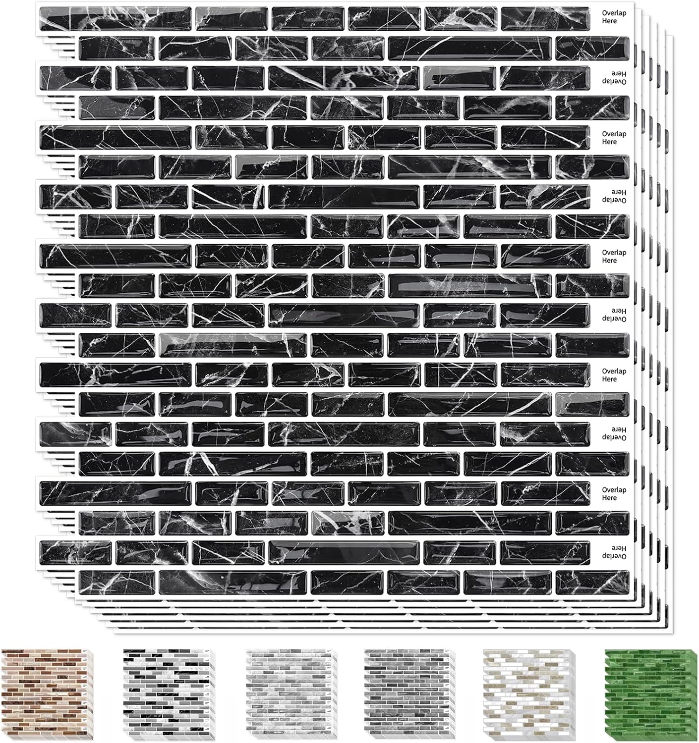 URCOLOR 10-Sheet Peel and Stick Backsplash Tile for Kitchen - 12”×12” Stick on Wall Tile for Bathroom, Black White Grey