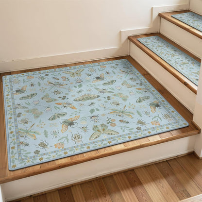 OJIA Insect Print Stair Treads Non Slip Stair Runners for Wooden Steps Indoor, 15PCS 8"x30" Rubber Backing Carpet Treads for Wood Stairs Staircase Step Treads for Kids & Dogs, Stair Covers, Black