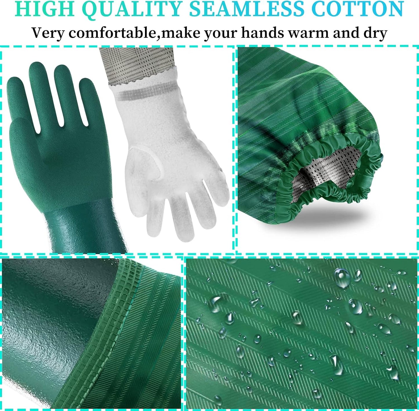 Eiito Extra-Long 26" Rubber Pond Gloves, Chemical Resistant PVC Reusable Heavy Duty Waterproof Cleaning Glove